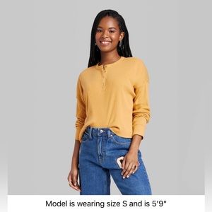 Long Sleeve Henley Ribbed T-Shirt Crop